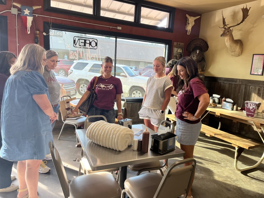Mid Jefferson County Aggie Moms HOWDY party at Butchers Korner, downtown Nederland, Texas 2025